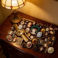 Huge Estate Heirloom Cameo Vtg Mod Romantic Jewelry Lot Brooch Locket Flowers