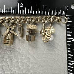 Vintage Charm Bracelet Windmill Well Cart Gold Tone Dutch Theme 7.5″