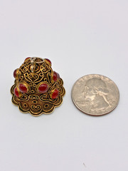 Antique Gold Vermeil Filigree Sterling Silver Carnelian Cabochon Bell Pendant