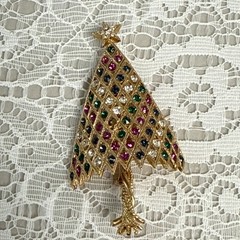 1960s Coro Craft Christmas Tree Brooch Signed