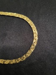 Vintage Yellow Gold Tone Textured Solid Nugget Link Chain Necklace Unisex Boho