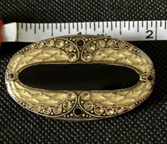 Brooch Pin Gold Black Enamel Rhinestone Brooch Trombone Clasp Art Deco