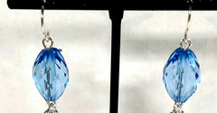 Vintage Silver Color Blue Crystal&chains Pierced Wire Earrings
