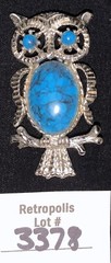 Gerry’s Owl Faux Turquoise Silver Tone Brooch Pendant