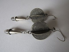 Vintage Rock Quartz Rutilated Sterling Silver Pierced Earrings