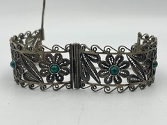 Rare Judaica 925 silver filigree bracelet set with King Solomon Eilat stones