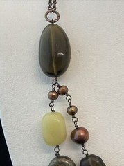 Peyote Bird Pearl Leather Stone 2 Strand 925 Sterling Silver 20” Necklace 60g