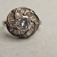 Vintage JAL CZ Crown Ring Size 8 Sterling Silver Gold Over Halo Statement Ring