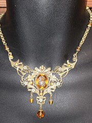 Eloquent Baroque Vintage Necklace with Orange Topaz Crystal, Gothic Statement