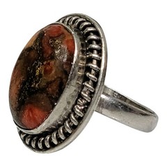 925 Sterling Silver Orange Red Copper Turquoise Gem Ring Size 8.5 Rope Wire