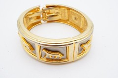 Vintage Bangle Bracelet Gold Silver Tone Panther 6.5″