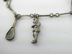 Vintage Unmarked Sterling Silver Paperclip Chain Bracelet with 5 Charms 6.75 In