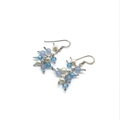 925 Sterling Silver Pearl Blue Crystal Beaded Vintage Dangle Drop Earrings