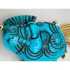 Vintage Signed Selro Selini Okina Noh Mask Brooch Pin