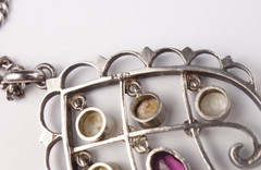 GORGEOUS ANTIQUE ART NOUVEAU PENDANT NECKLACE SILVER 835 ENAMEL PEARLS AMETHYST