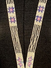 1920s Flapper Deco Sautoir Necklace, Very Good Antique Condition, Ecru/Blue/Pink