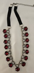 Red Ruby Rhinestone / Silver tone Necklace