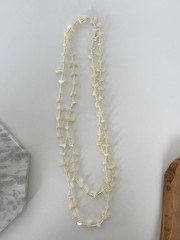 Vtg 80s 90s Beaded Shell Necklace White Long Handmade Beads Mother of Pearl MOP