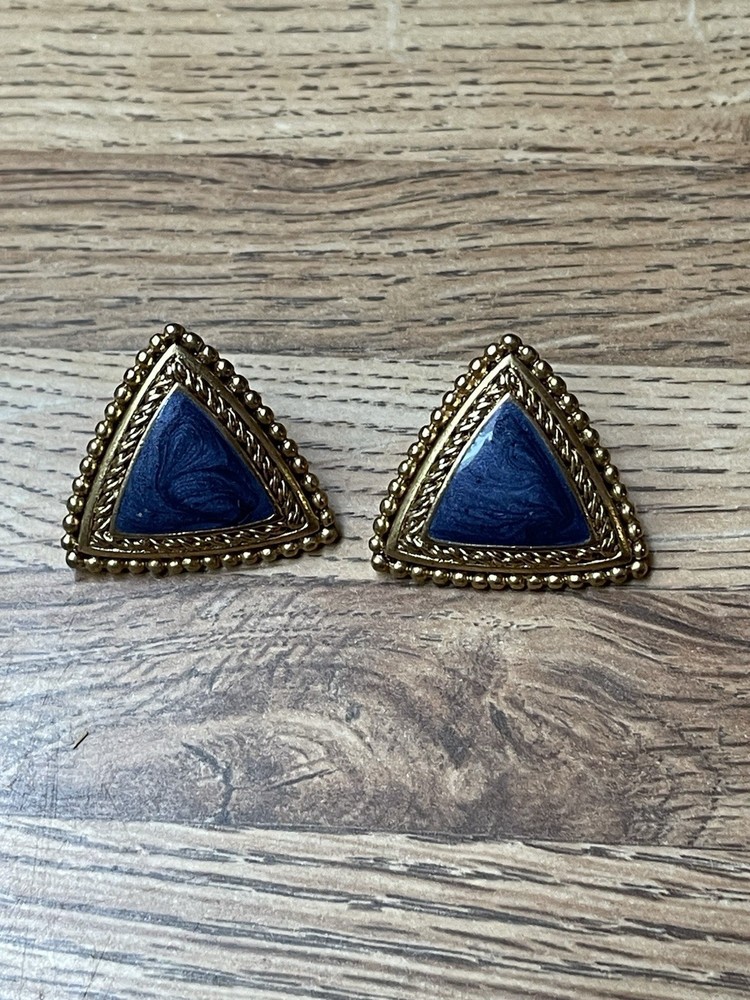Vintage Trianagle Blue Enamel Stud Earrings