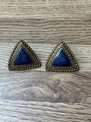 Vintage Trianagle Blue Enamel Stud Earrings