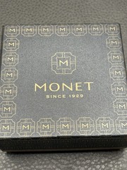 Vintage Monet 90s Gold Tone Red Crystal Bow Necklace & Earring Set in Box