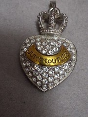 Vintage Juicy Couture puffy heart & crown pendant, Pave set rhinestones, silver