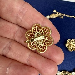 Vintage Crown TRIFARI Gold Tone Necklace & Clip-On Earrings Set ~ Excellent!