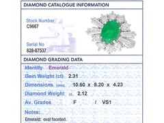 2.31Ct Emerald and 2.12Ct Diamond 18k White Gold Cluster Ring Circa 1970