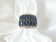 Vintage Sterling Silver 925 Natural Sapphire Diamond Statement Ring Size 7