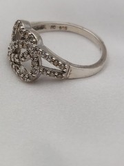 Vintage 43 Natural Diamond 1.00ct 2 Reversed Hearts EC Sterling Ring 3.2Gr Sz7.5