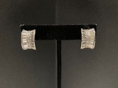 Vintage Attwood Collection 22k White Gold Plated Half Hoop Rhinestone Earrings