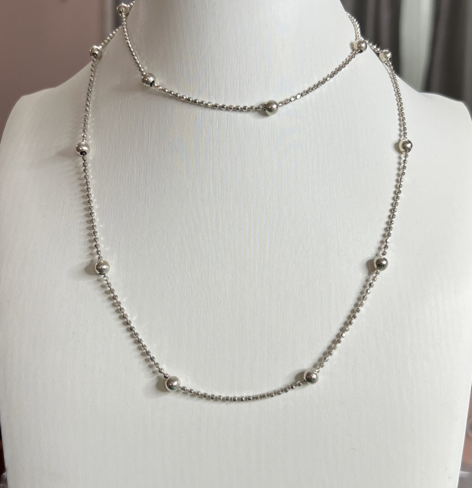 Vintage Italy 925 Ball Bead Station Chain Necklace 30”