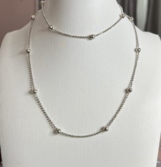 Vintage Italy 925 Ball Bead Station Chain Necklace 30”