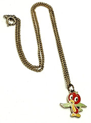 Vintage 1970s Disney Florida ORANGE BIRD Pendant Necklace Enamel Gold Tone 15″