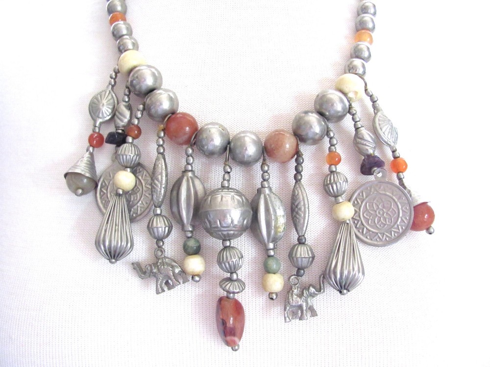 Bohemian Gypsy Tribal Boho Ethnic Necklace Neck Piece Carnelian Stone Fringe