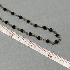 Designer Glass Bead Necklace R&R Coin Charm Chain Links Black Facet Retro 28″