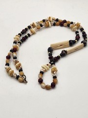 Vintage Artisan Beaded Necklace Bone Shell Agate Boho Tribal Statement
