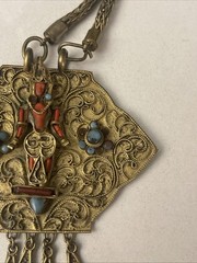 Vintage Nepal/Tibetan Brass Metal Coral Turquoise Stones Buddha Necklace ￼