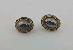 Vintage YSL Yves Saint Laurent Oval Hematite Glass Rope Stud Earrings Stamped