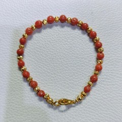 Vintage Natural Italy Coral Round Beads Bracelet Coral Gemstone Handmade Jewelry