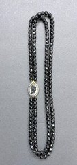 Black Glass Beaded Necklace Double Strand Cameo Clasp Art Deco French Jet Vtg