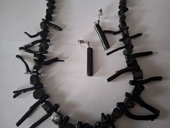 Vintage Black Wooden Branch Statement Necklace 17 Inches Bib With Earrings Set