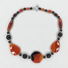 Polished Agate Beaded Necklace Rust Orange Black Toggle Boho 16″