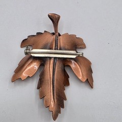 Vintage Renoir Copper Maple Leaf Brooch Brown Stone Cabochon Mid Century Pin