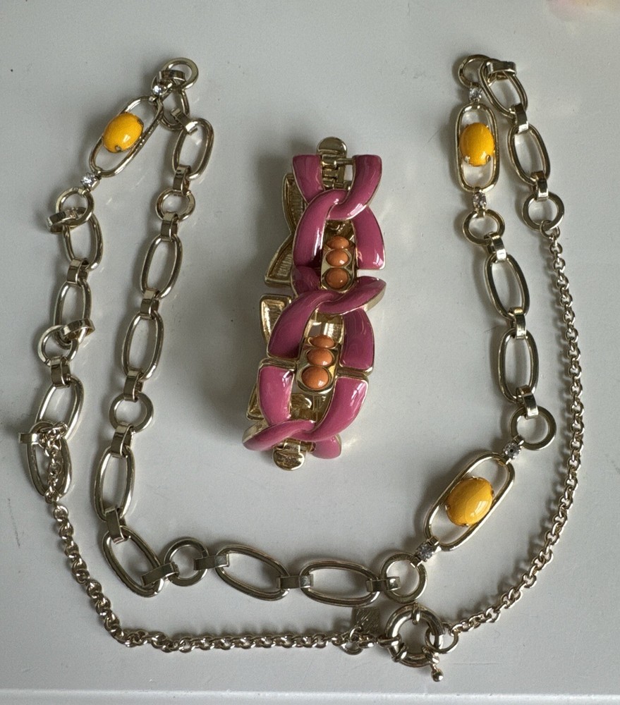 Lot 2 Vintage Banana Republic Enamel Necklace & Bracelet Mid Century Modern