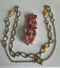 Lot 2 Vintage Banana Republic Enamel Necklace & Bracelet Mid Century Modern