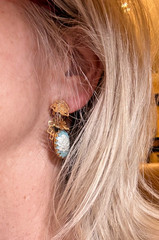 Vintage West Germany Blue Rose Cameo Brooch Earrings Set Clip On Gold Tone