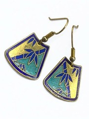 Vintage Cloisonne Earrings Samuel Huang Pierced Hook Dangle Drop Bamboo