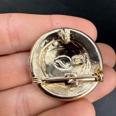 Vintage Signed Brooch and Clip On Earrings Set Gold Tone Enamel