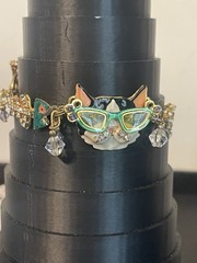 VTG LATR 2GO Glamour Puss Cat Enamel Charm Bracelet 8”